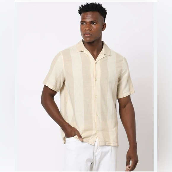 GAP Striped Linen Shirt With Cuban Collar-Size XL - Picture 1 of 13